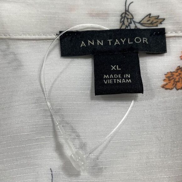 Ann Taylor Floral Feminine Blouse Semi-Sheer Linen Blend Ruffle Sleeve White XL - Picture 14 of 16